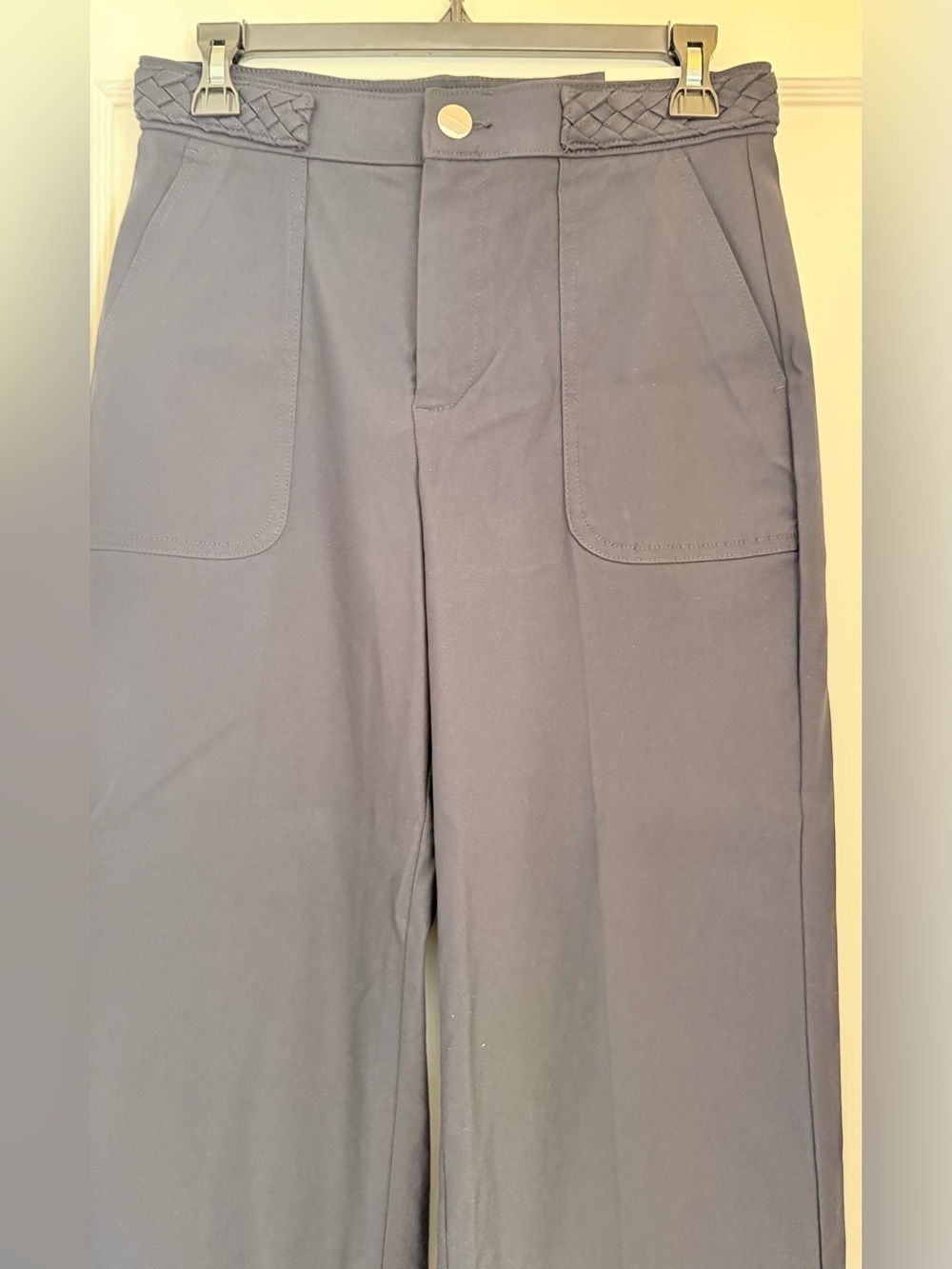 Jules & Leopold Dark Navy Blue Wide-Leg Stretch Cropped Pants with Braided Waist - Picture 4 of 13